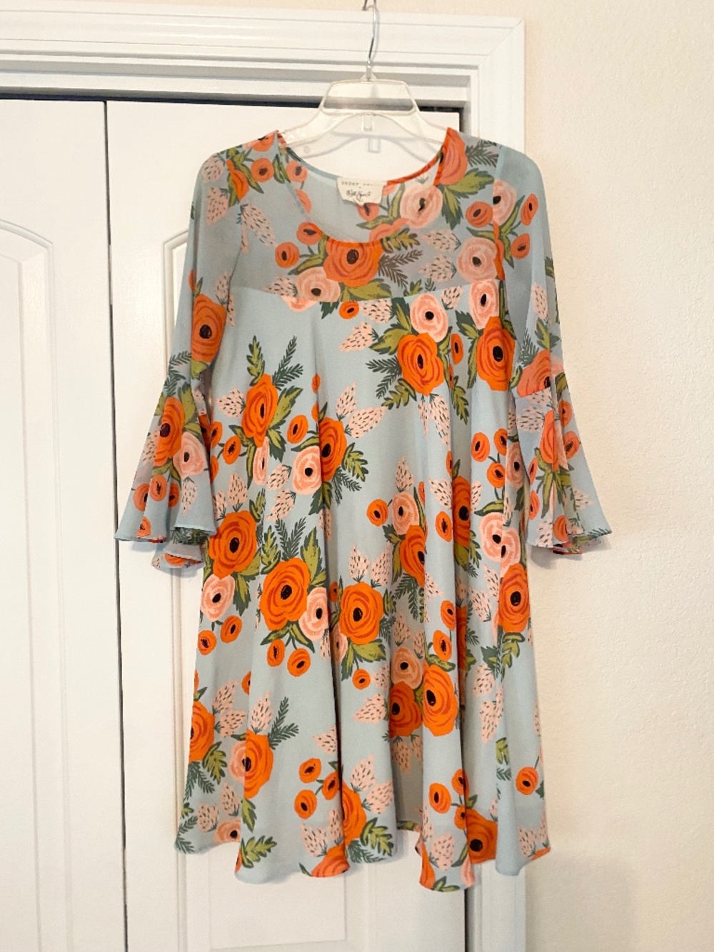 Paper Crown + Rifle Paper Co. Bell Sleeve Scoopneck Floral Mini Dress Size XS